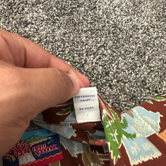 Vtg Reyn Spooner Hawaiian Shirt Mens Large Brown Palm Tree Hut Guitar Hibiscus - Picture 5 of 14